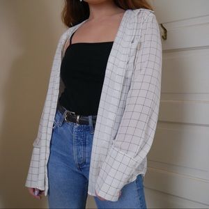 White and Black Striped Grid Button Down Shirt